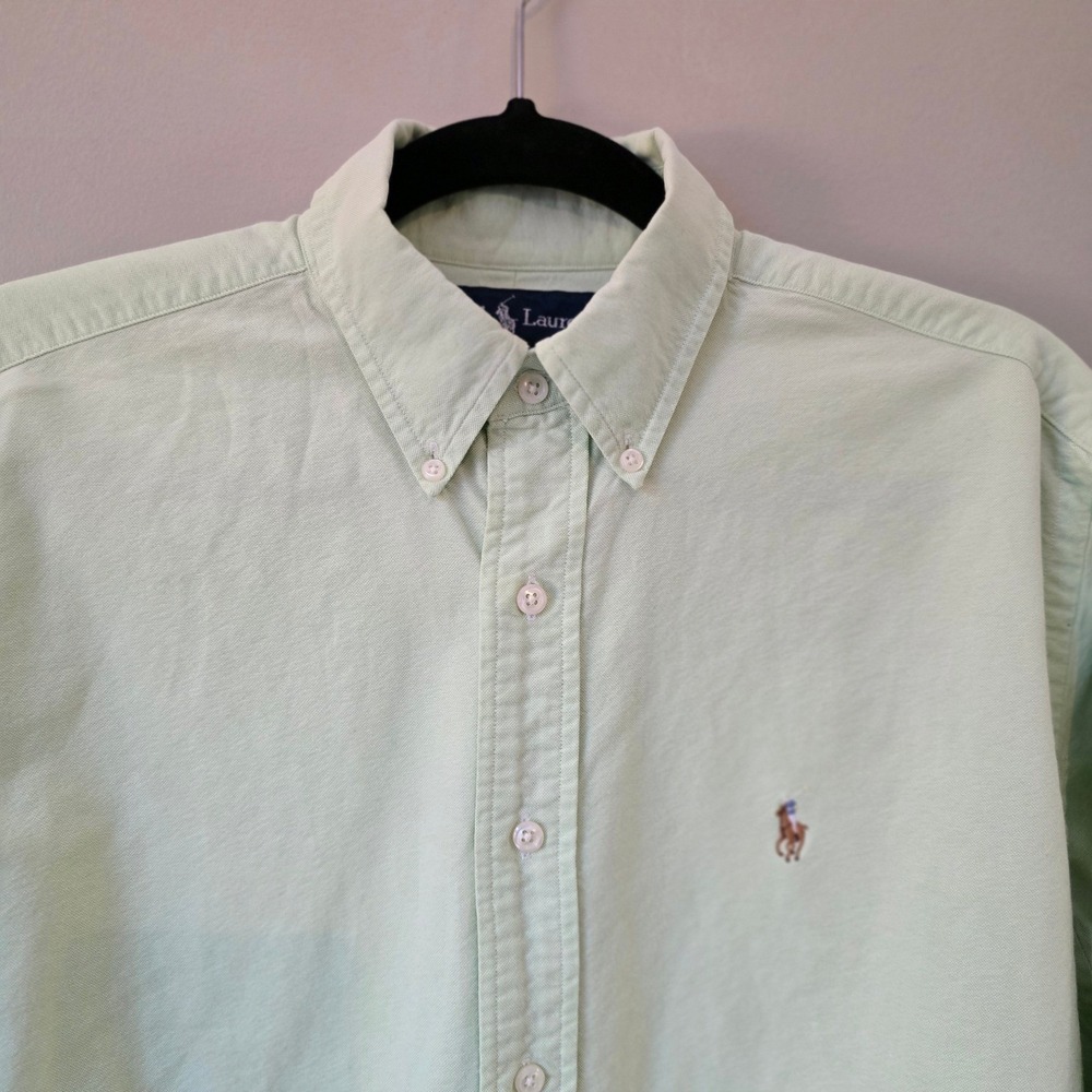 Ralph Lauren Yarmouth Mint Green Oxford Shirt Mens 15.5 34/35 Cotton Button Down - Picture 3 of 7